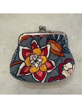Vera Bradley Quilted Kisslock Coin Purse Floral Print Small Wallet